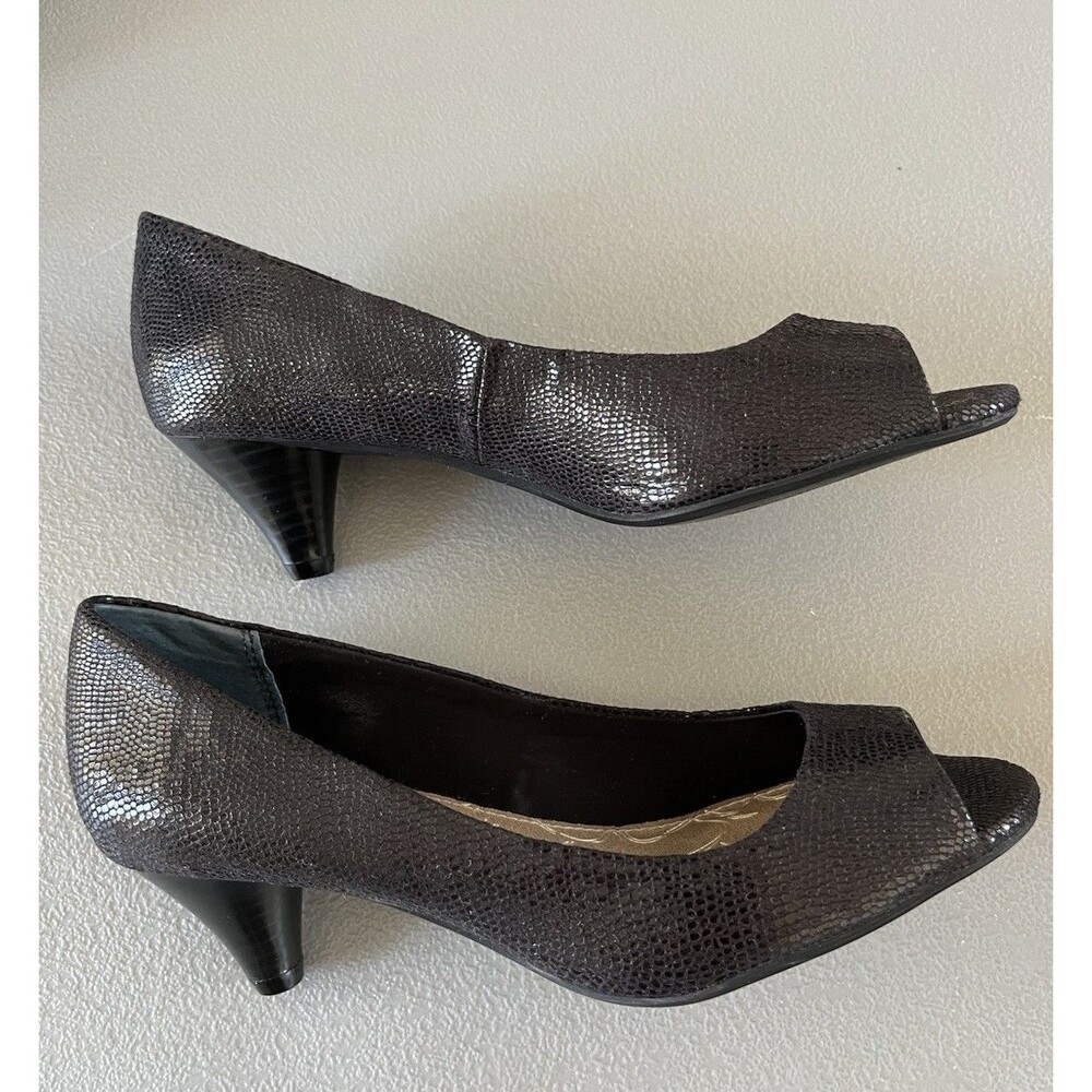 Giani Bernini Soria Black Snake Print Peep Toe Classic Heels Womens 6.5M Preppy